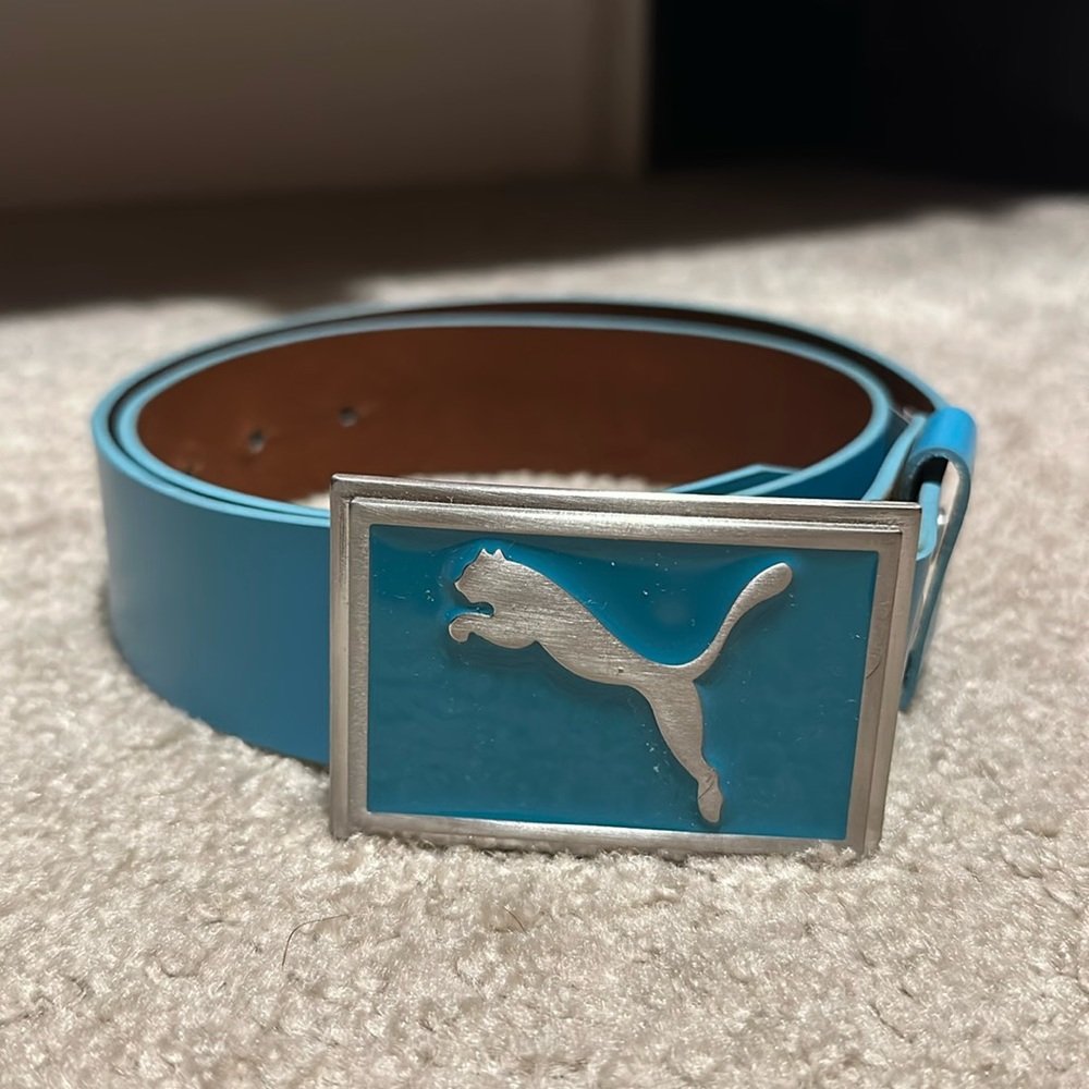 Puma Golf Men’s Light Blue Belt | Rickie Fowler | Small | Genuine Leather